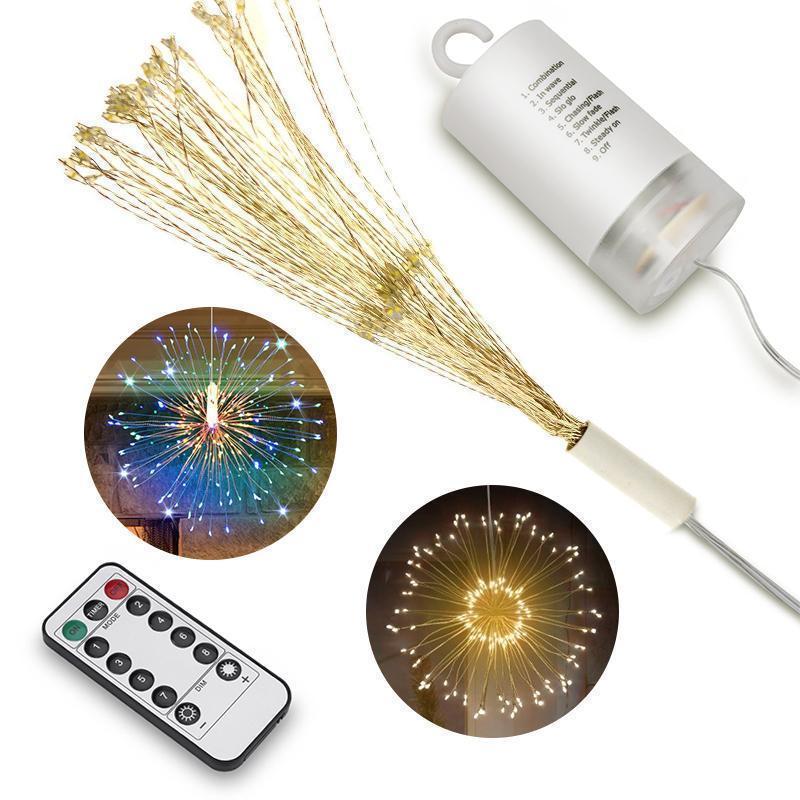 LED Copper Wire Starburst String Firework Lights, 120 brilliant LED lamp beads