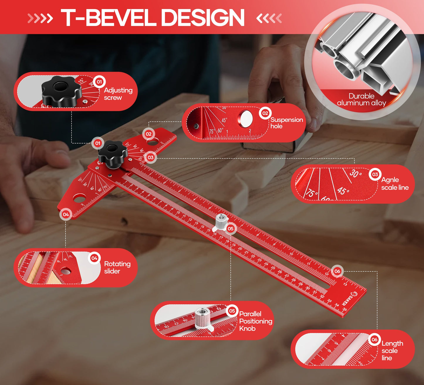 SAKER® Woodworking Scriber Marking Line Ruler