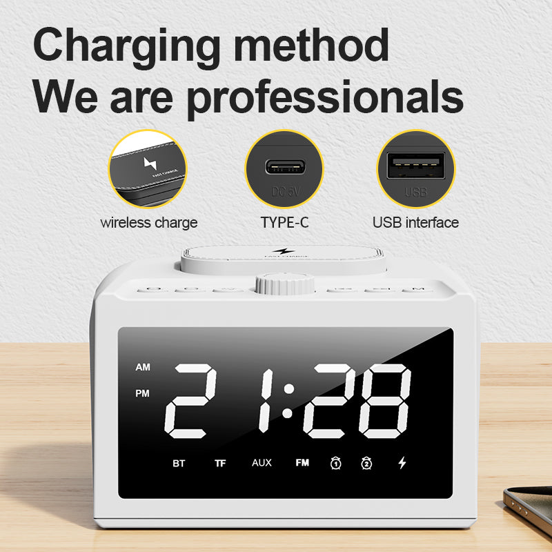 SAKER Wireless Charging Alarm Clock With White Noise Speaker