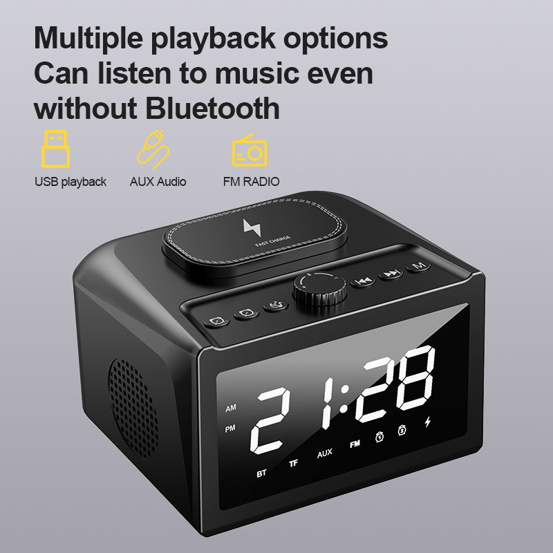 SAKER Wireless Charging Alarm Clock With White Noise Speaker