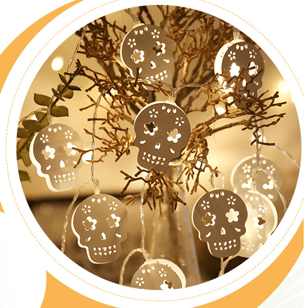 Saker Halloween White Hollow Metal Skull String Lights