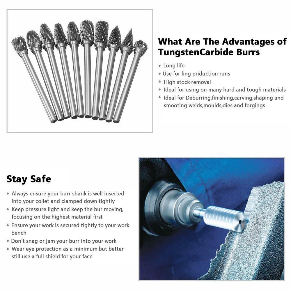 DOMOM 10pcs Tungsten Steel Grinding Head Set