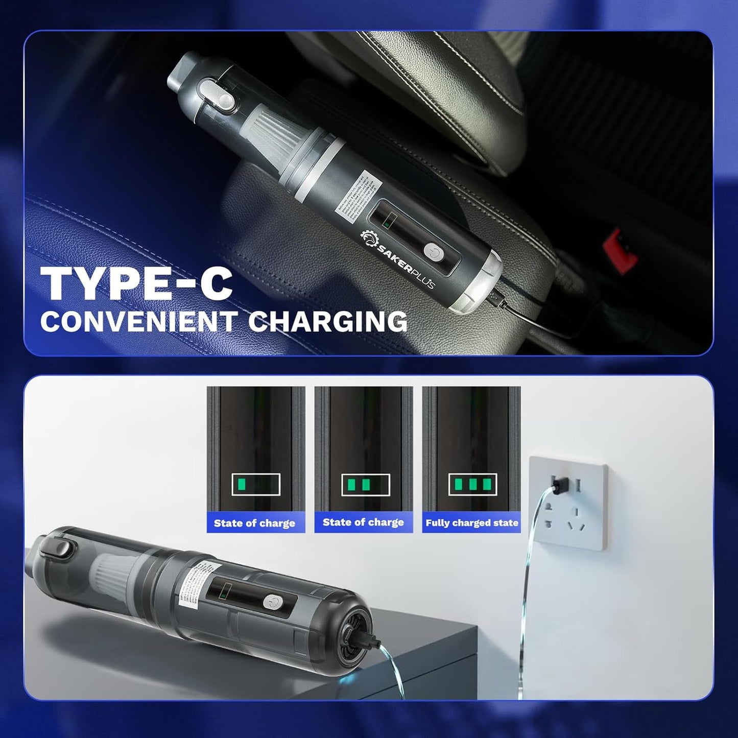 Sakerplus Slim Cordless Handheld Car Vacuum