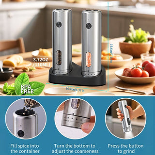 Sakerplus® Electric Salt and Pepper Grinder Set with Charging Base