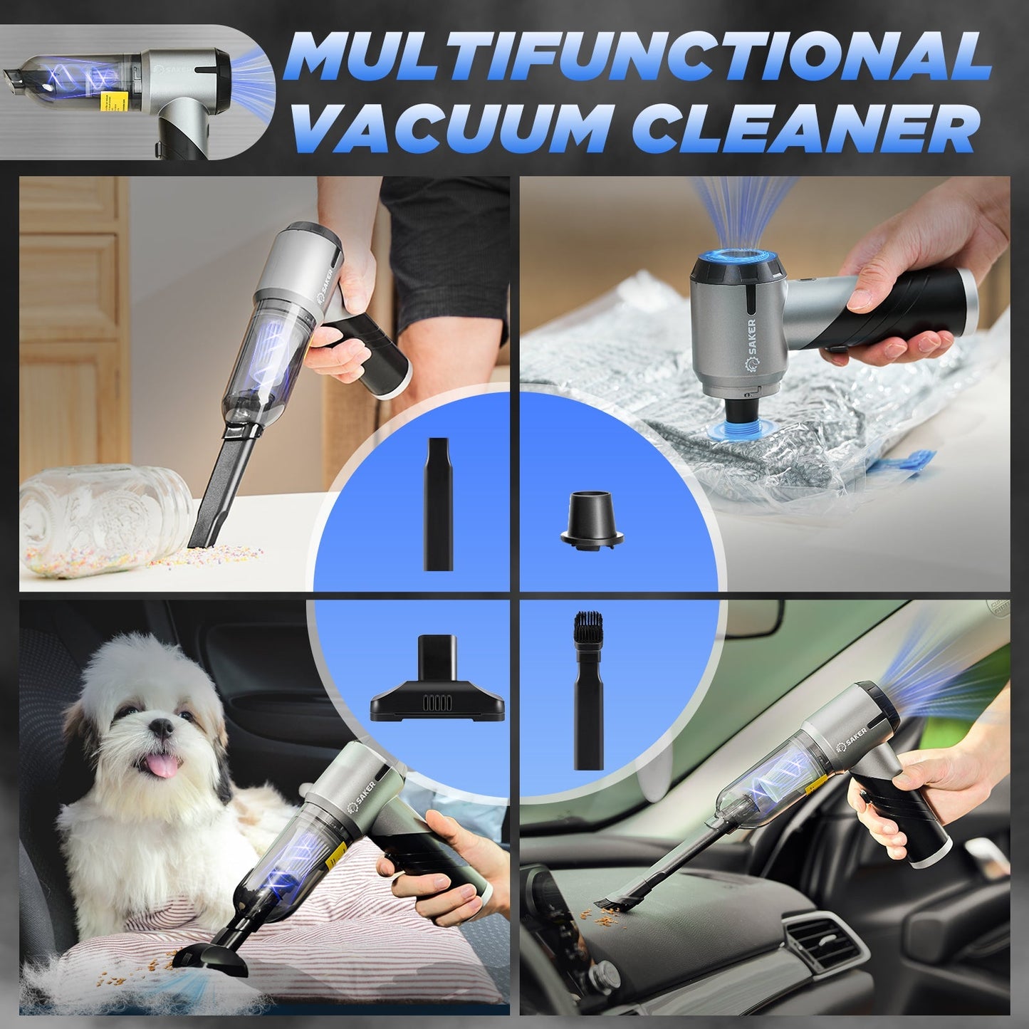 Sakerplus Portable Cordless Car Vacuum