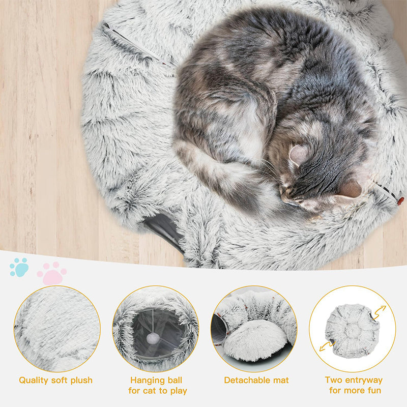 Sakerplus® Cat Tunnel Bed with Plush Cushion