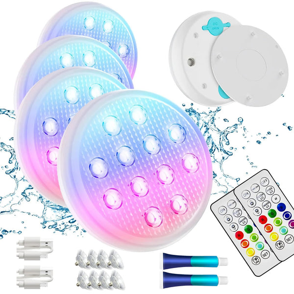 Sakerplus® 2/4 PCS-Ultra-High Brightness Rechargeable Submersible LED Lights with Remote