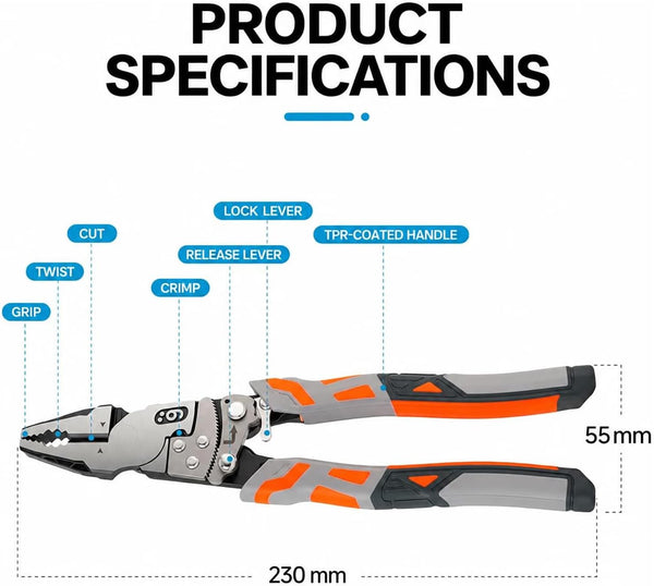 Sakerplus® 9-Inch Ratcheting Self-Locking Multifunction Pliers