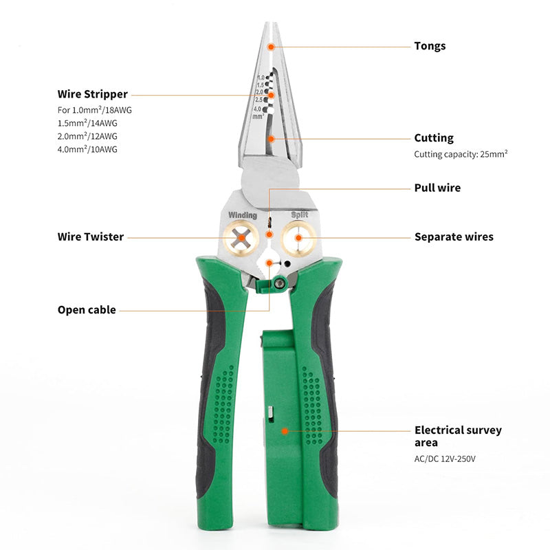 Sakerplus 8-in-1 Voltage Testing Wire Stripper Pliers