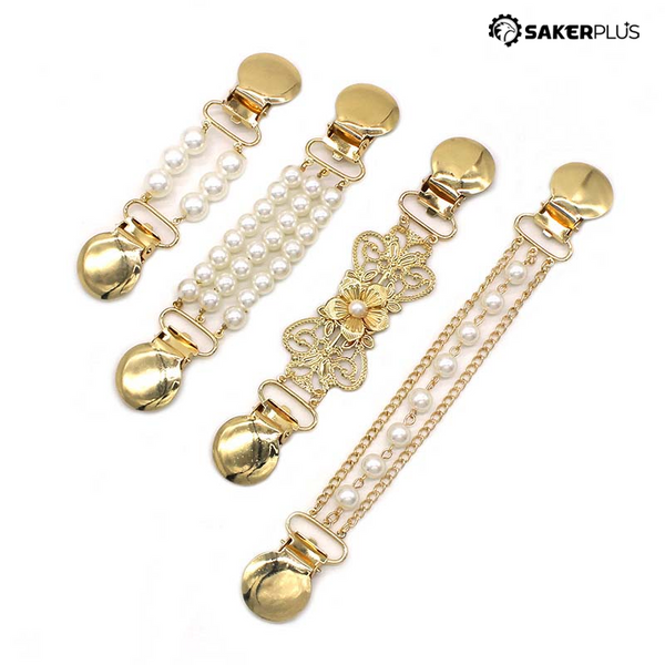 Sakerplus® Vintage Sweater Shawl Clips With Pearl Chain Clasps