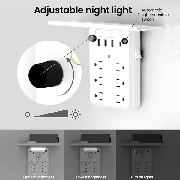 Sakerplus® Multi-plug outlet with night light