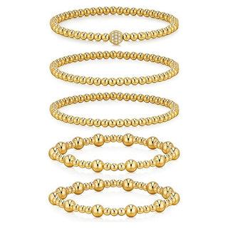 Sakerplus Gold Beaded Ball Bracelet Set