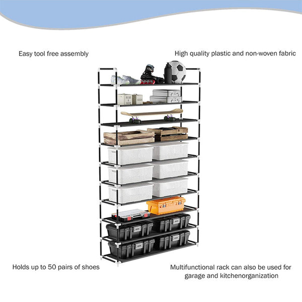 Sakerplus® 10-Tier Black Metal Shoe Storage Rack