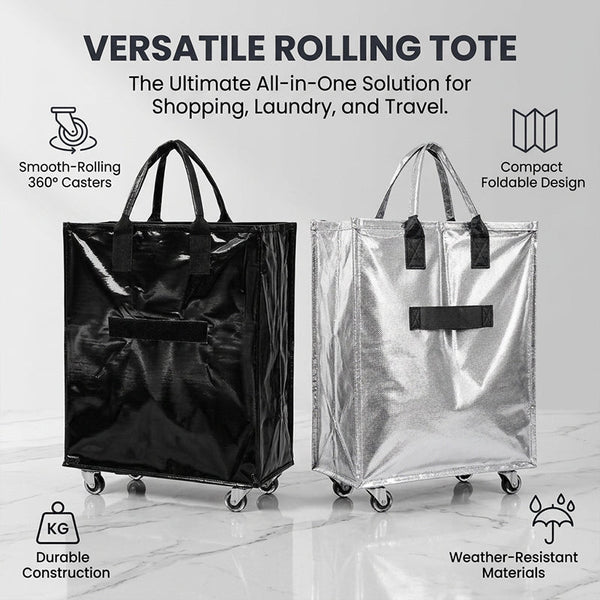 Sakerplus® Foldable Rolling Tote Bag With Wheels
