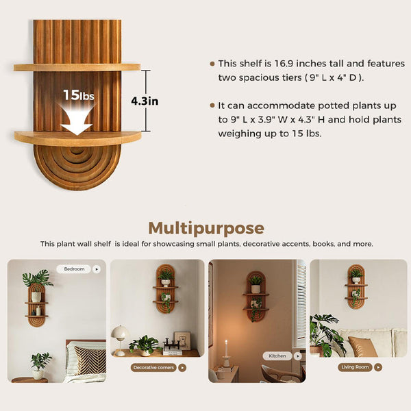 Sakerplus® Boho Arched Wooden Wall Shelf
