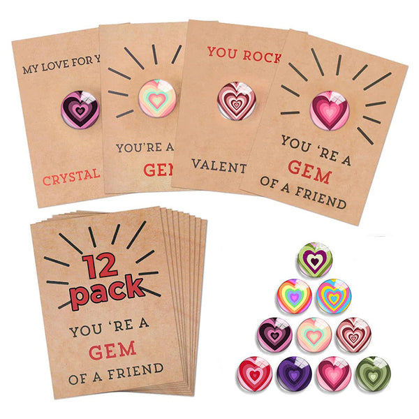 Sakerplus® 24 Pack Valentines Cards with Heart-Shape Crystals