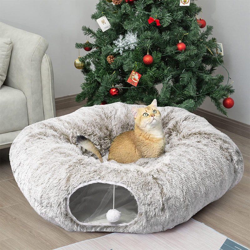 Sakerplus® Cat Tunnel Bed with Plush Cushion