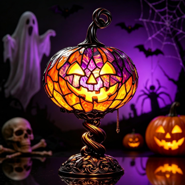 Sakerplus® Stained Glass Halloween Pumpkin Table Lamp