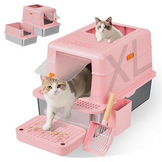 Sakerplus Stainless Steel Enclosed Cat Litter Box