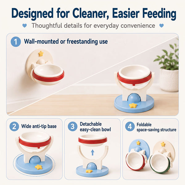 Sakerplus® Adjustable Wall Mounted Cat Bowl Set