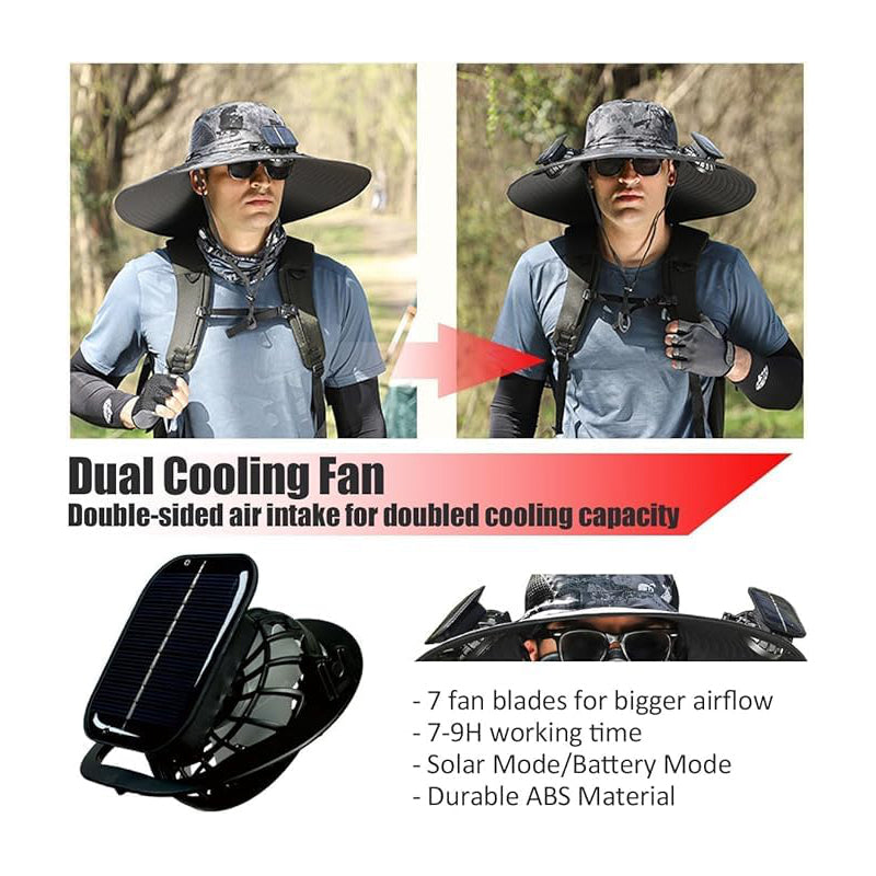 Sakerplus Wide Brim Solar Fan Outdoor Fishing Hat