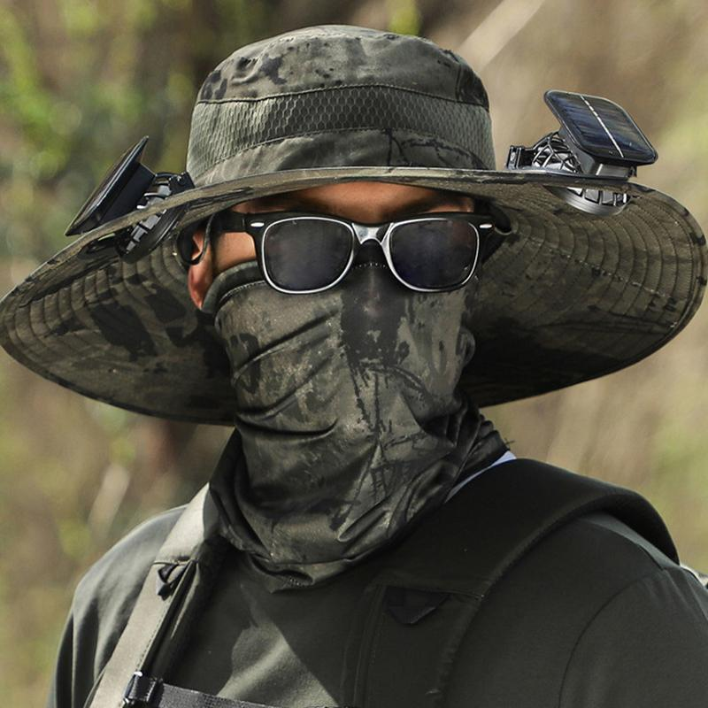 Sakerplus Solar Fan Outdoor Hat with Dual Power Supply