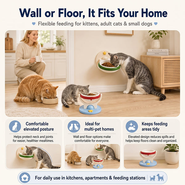 Sakerplus® Adjustable Wall Mounted Cat Bowl Set