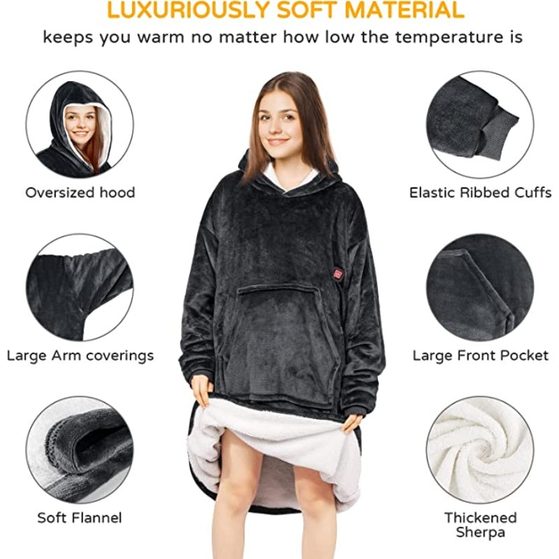 Sakerplus Cordless Oversized Heated Hoodie Blanket