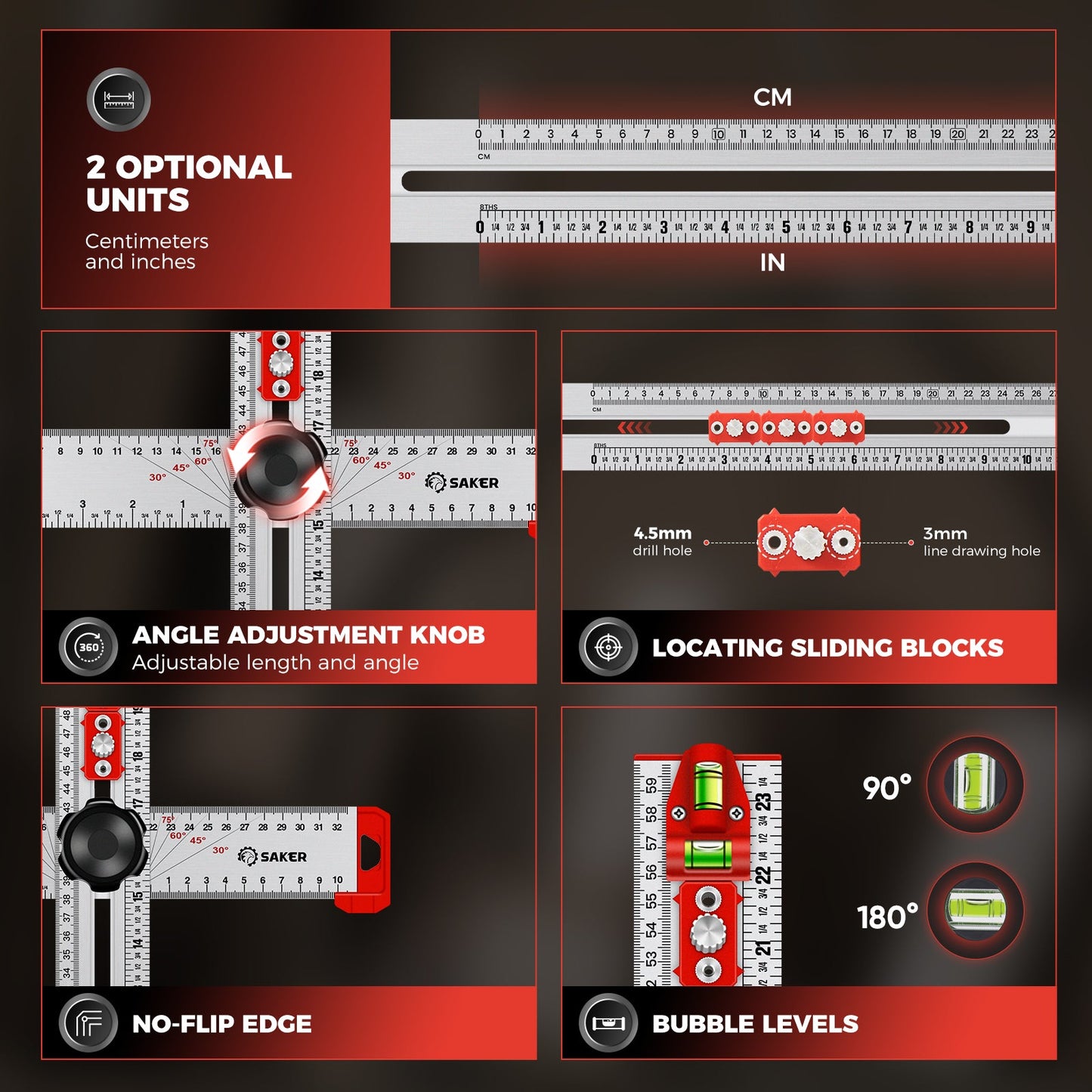 SAKER® 4 in 1 Drilling Positioning Ruler