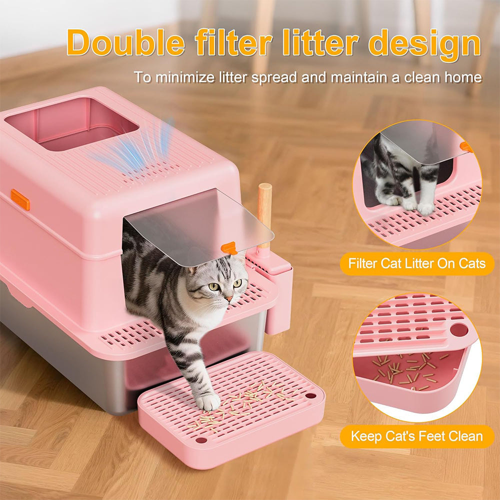 Sakerplus Stainless Steel Enclosed Cat Litter Box