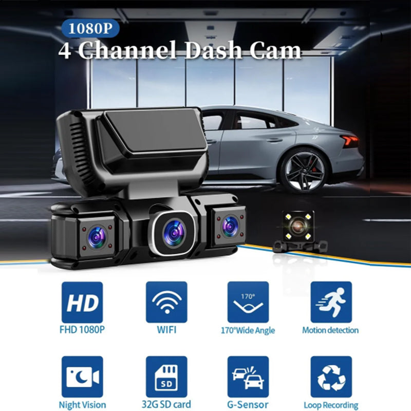 Sakerplus® 4 Channel Dash Cam Front Rear