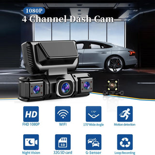 Sakerplus® 4 Channel Dash Cam Front Rear