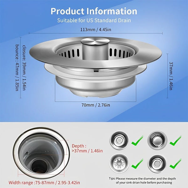 Sakerplus® Upgraded 3-in-1 Kitchen Sink Drain Strainer