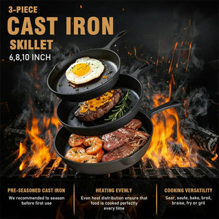 Sakerplus® Pre-Seasoned Cast Iron Skillet Set