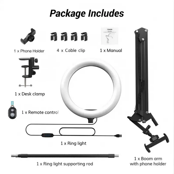Sakerplus® Overhead Ring Light Kit with Boom Arm & Phone Holder
