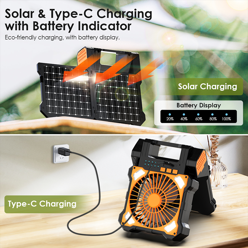 Sakerplus Solar Powered Portable Camping Fan