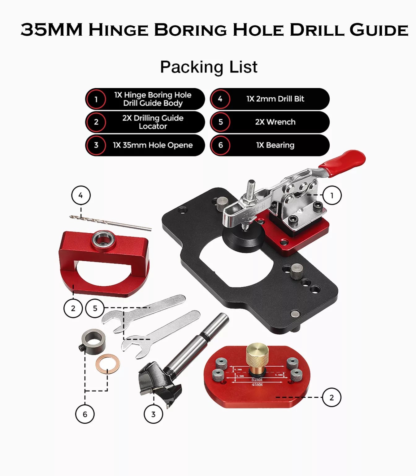 SAKER Aluminum Alloy Hinge Boring Drill Guide Jig