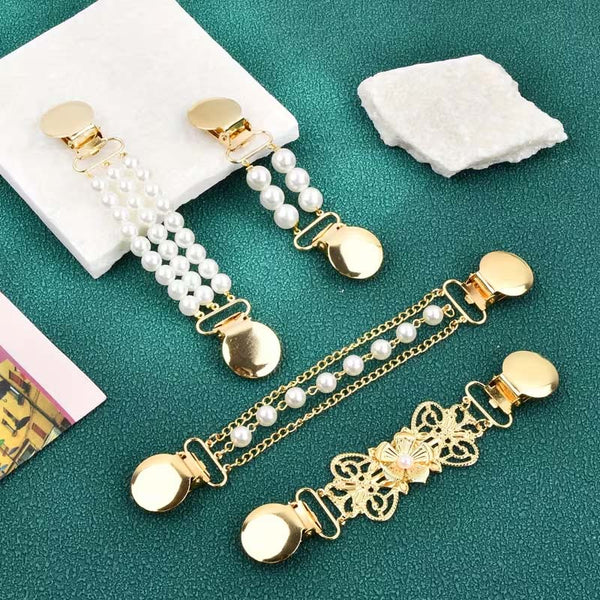 Sakerplus® Vintage Sweater Shawl Clips With Pearl Chain Clasps