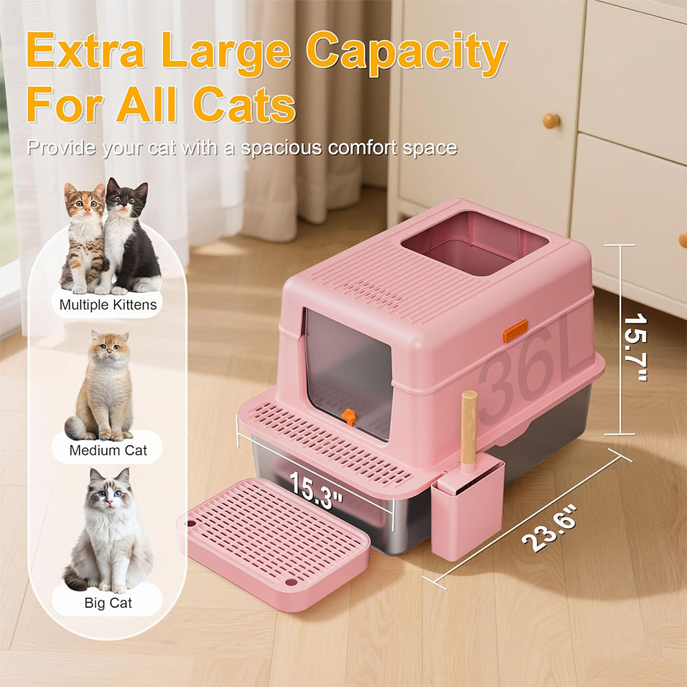 Sakerplus Stainless Steel Enclosed Cat Litter Box