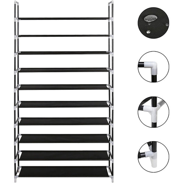 Sakerplus® 10-Tier Black Metal Shoe Storage Rack
