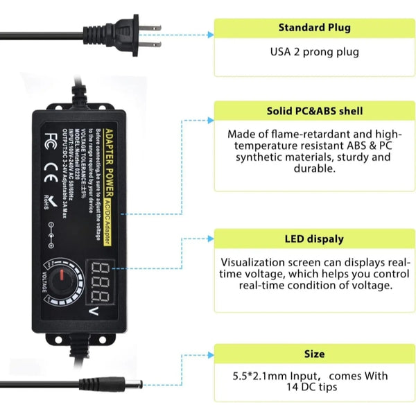 Sakerplus® Adjustable Universal Power Supply Adapter Tips