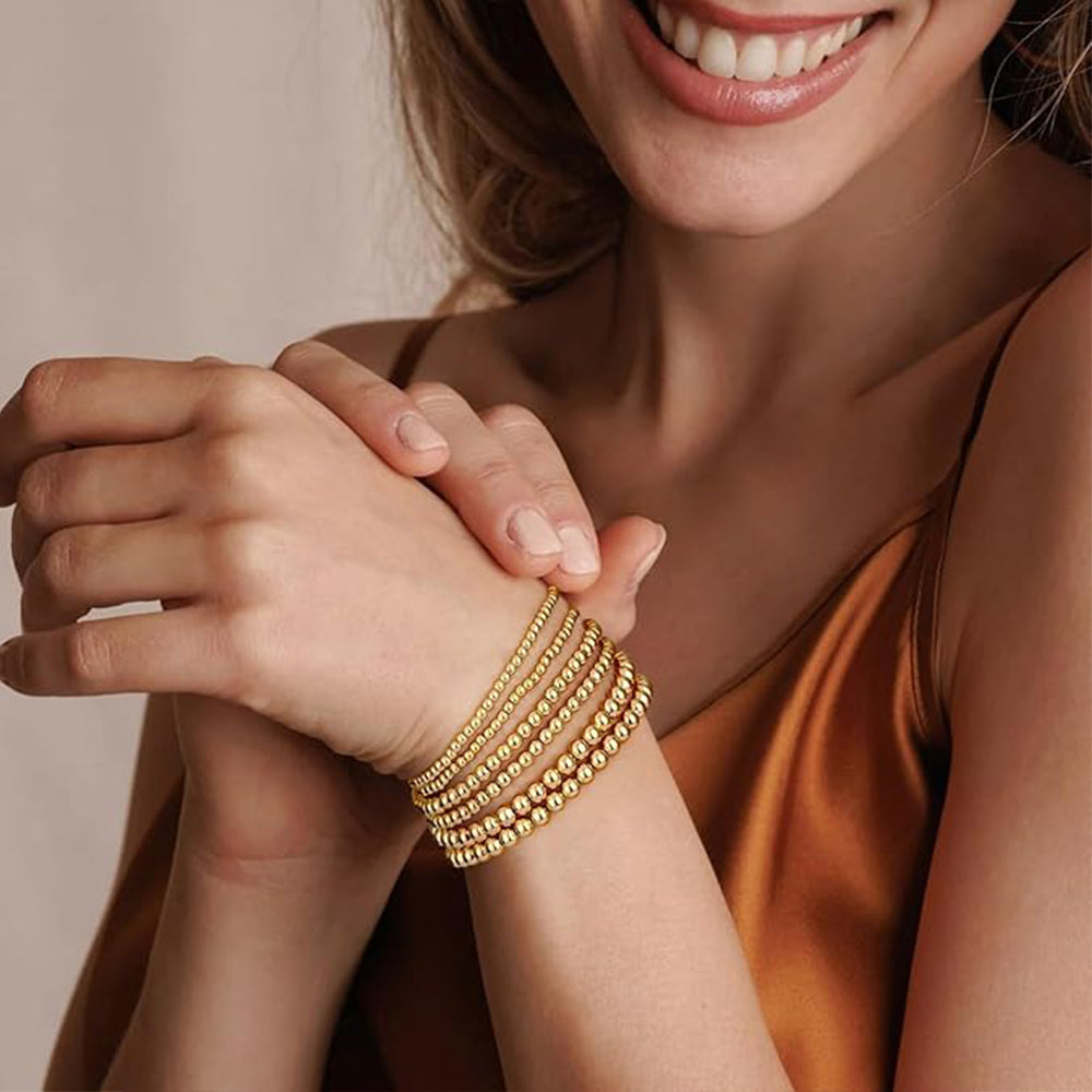 Sakerplus Gold Beaded Ball Bracelet Set