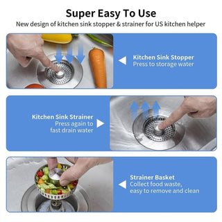 Sakerplus Upgraded 3-in-1 Kitchen Sink Drain Strainer