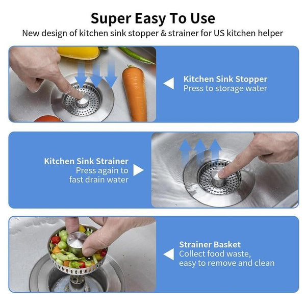 Sakerplus Upgraded 3-in-1 Kitchen Sink Drain Strainer