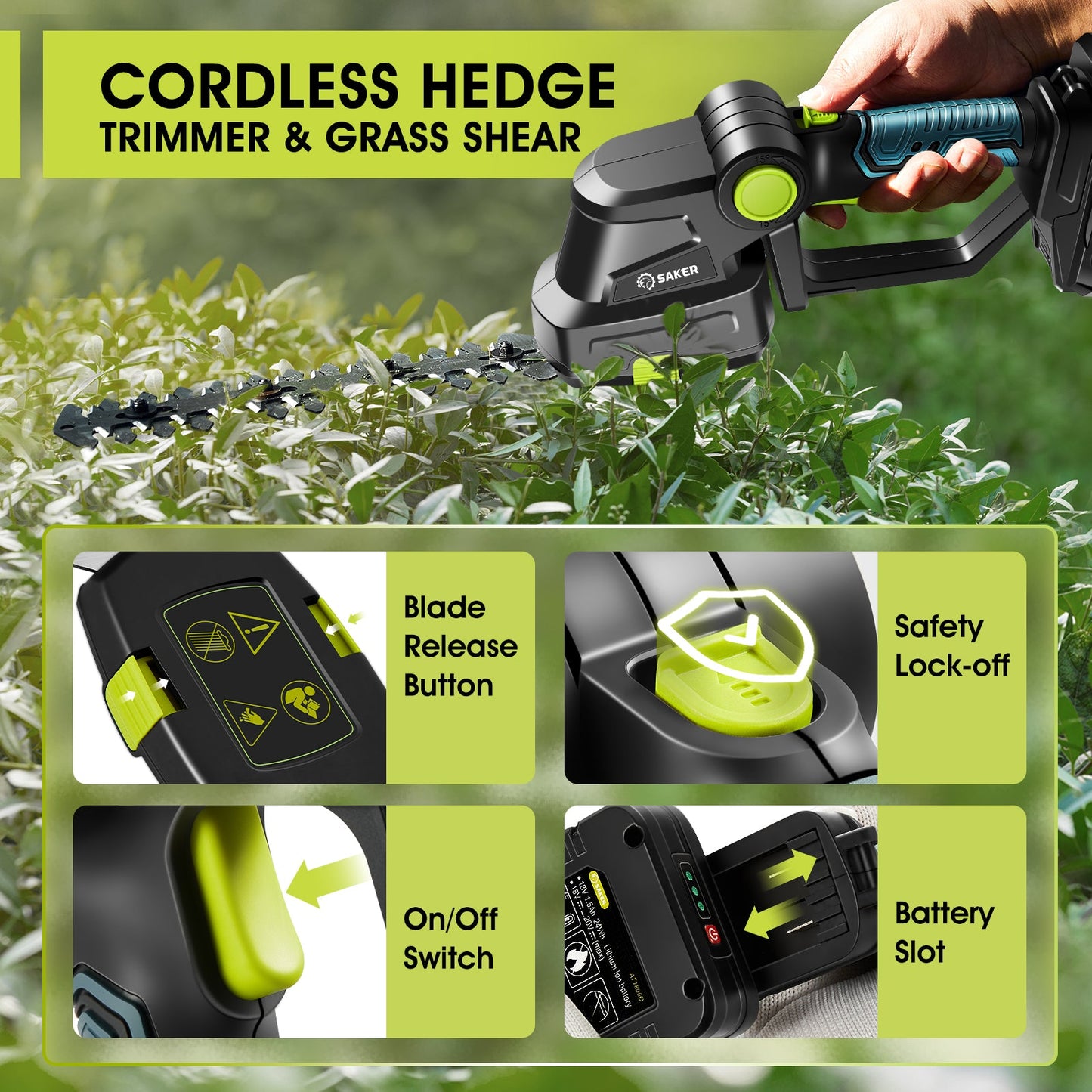 Saker® Cordless Hedge Trimmer