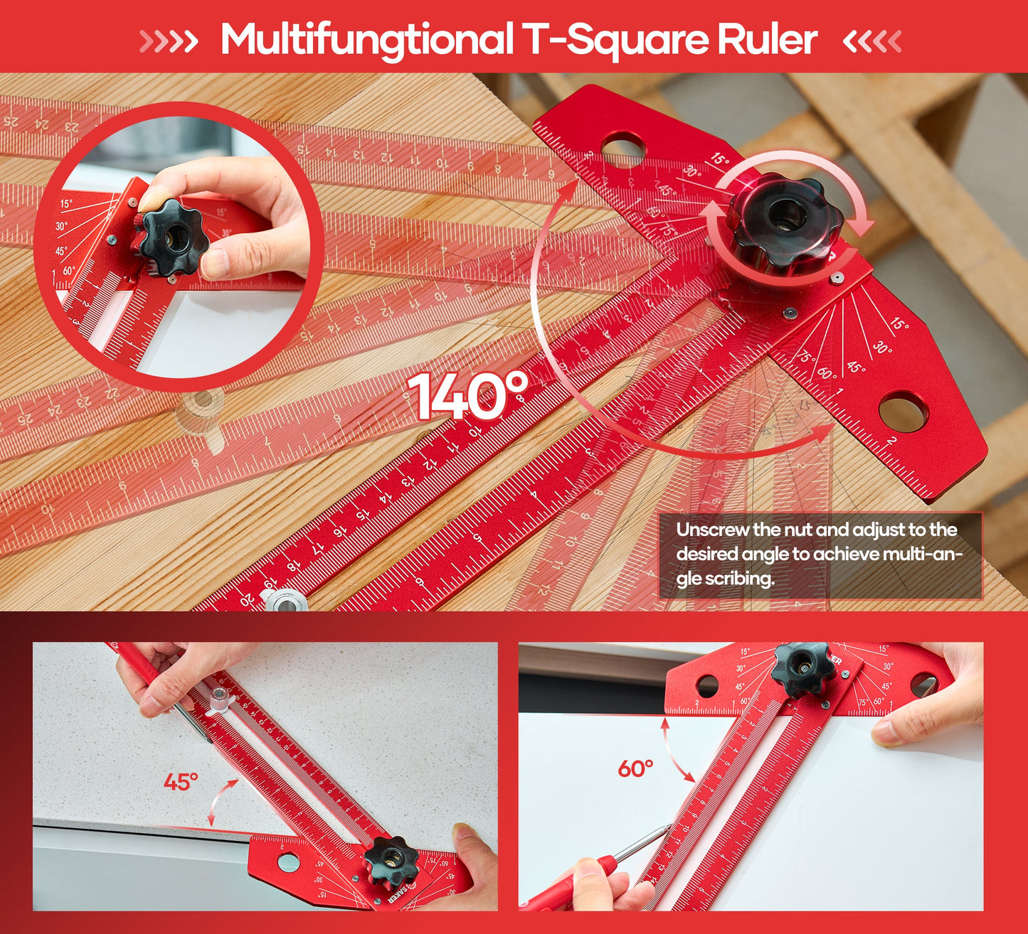 SAKER® Woodworking Scriber Marking Line Ruler