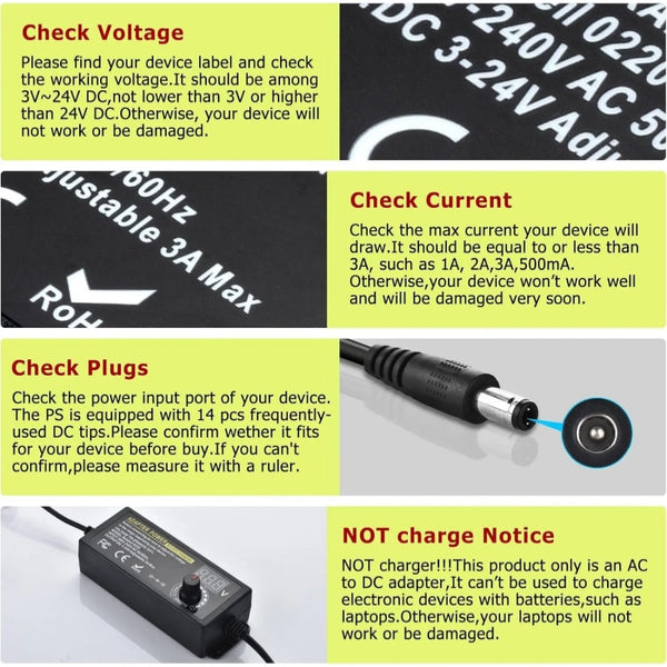 Sakerplus® Adjustable Universal Power Supply Adapter Tips
