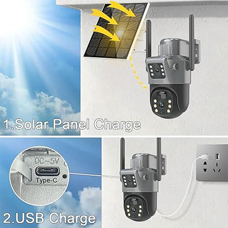Sakerplus Dual Lens Solar Security Camera Outdoor