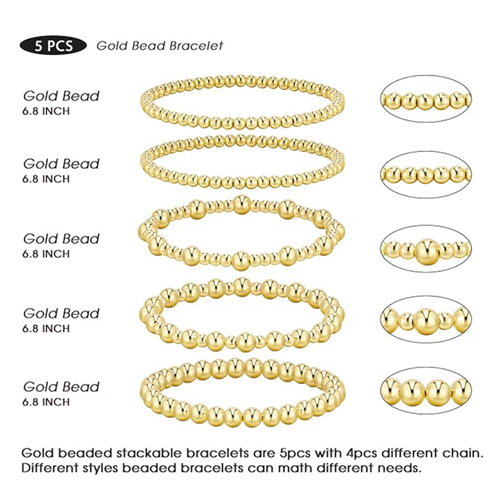 Sakerplus Gold Beaded Ball Bracelet Set