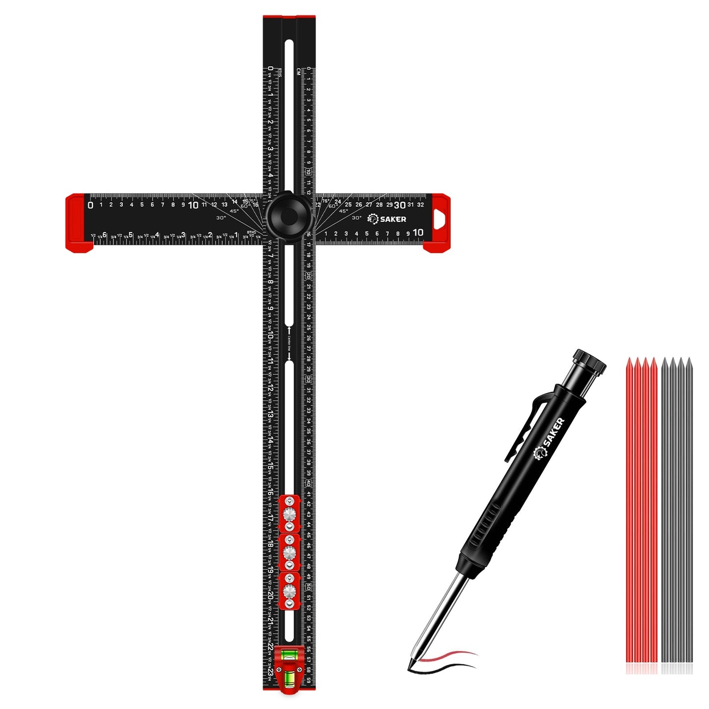 Saker 4 in 1 Black Drilling Positioning Ruler